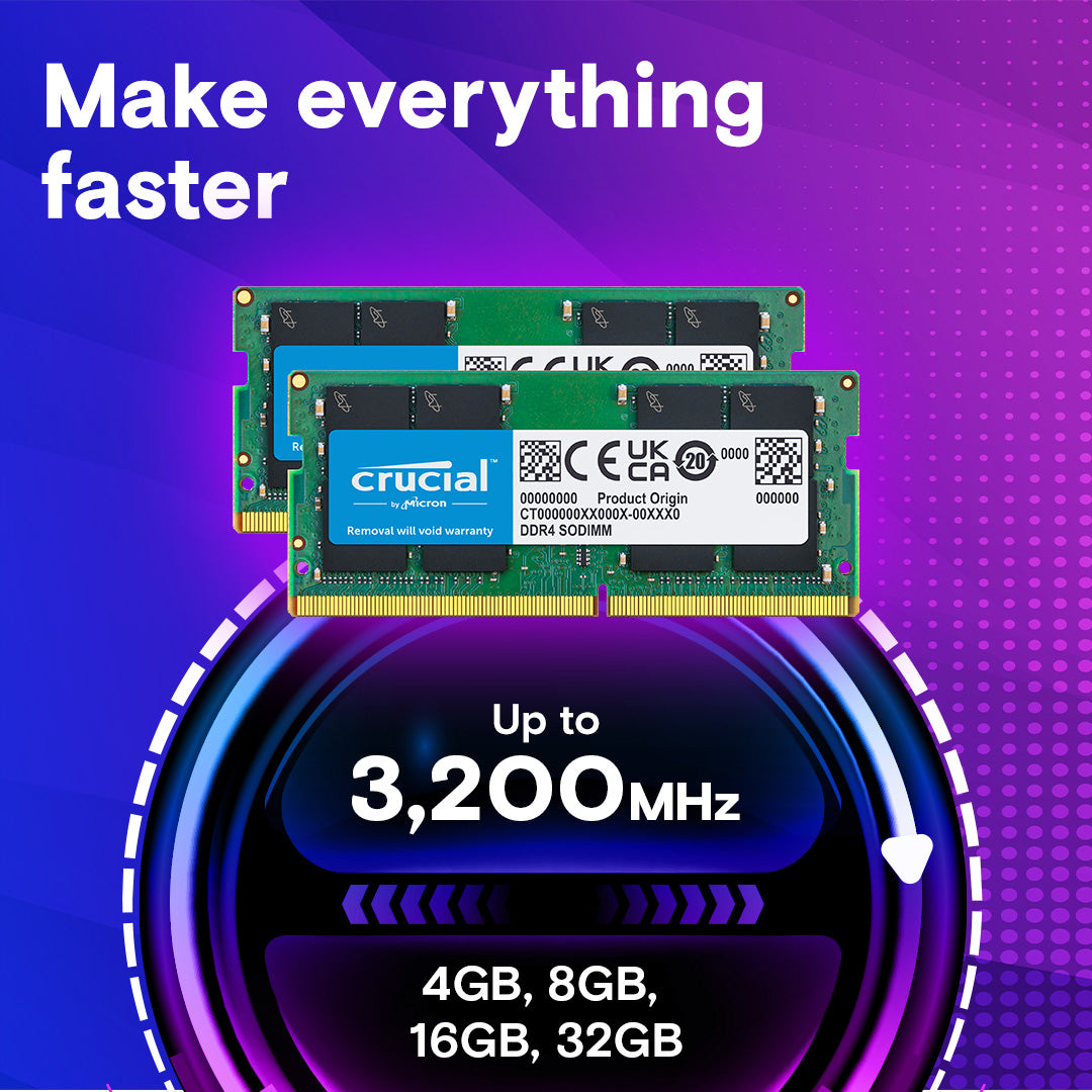 Crucial 16GB (1x16GB) DDR4 SODIMM 3200MHz CL22 1.2V Notebook Laptop Memory RAM
