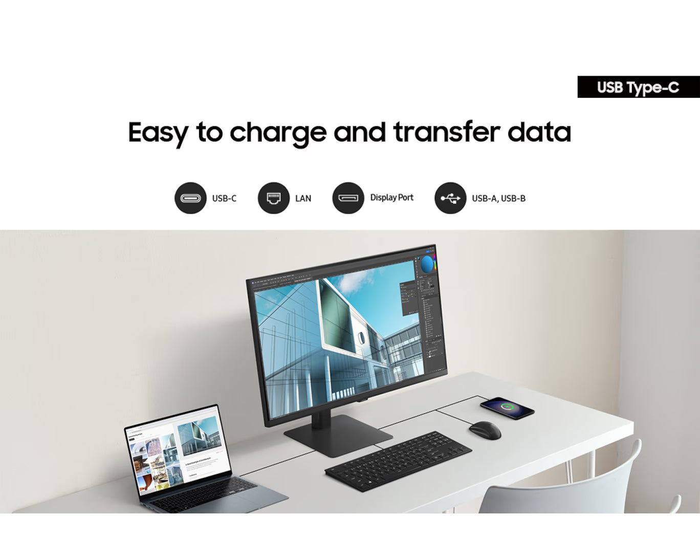 SAMSUNG 32" (16:9) QHD IPS MONITOR, DP, HDMI, HDR10, USB-C, USB, LAN, KVM, H/ADJ, VESA, 3Y